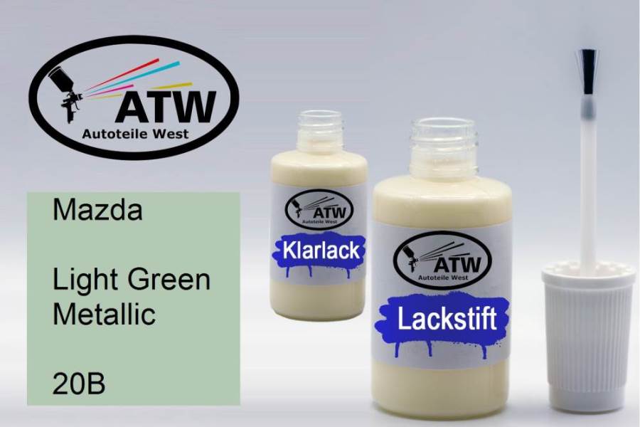 Mazda, Light Green Metallic, 20B: 20ml Lackstift + 20ml Klarlack - Set, von ATW Autoteile West.